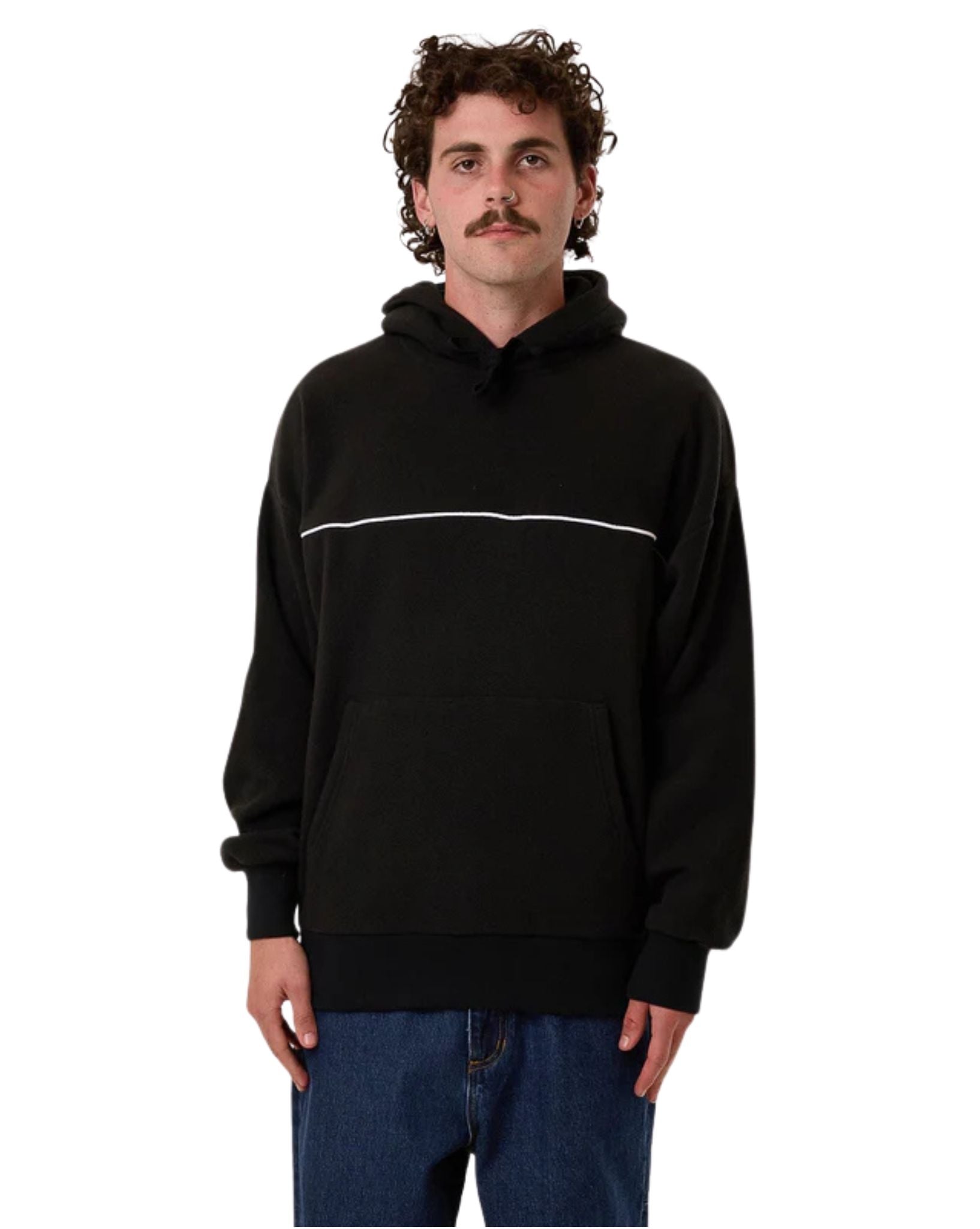 Thrills Mens Hazed Slouch Hood Polar Fleece - Black