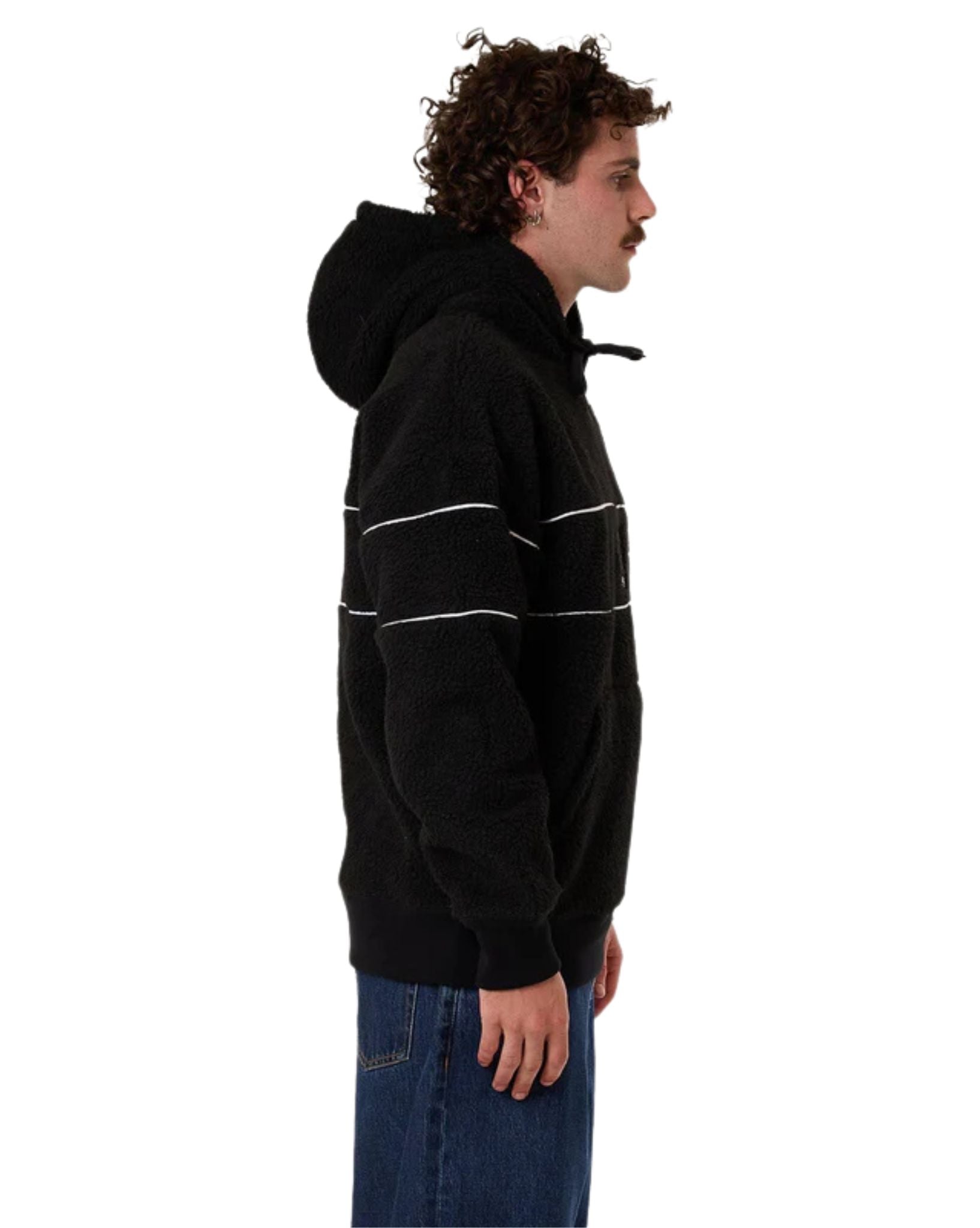 Thrills Mens Hazed Slouch Hood Polar Fleece - Black
