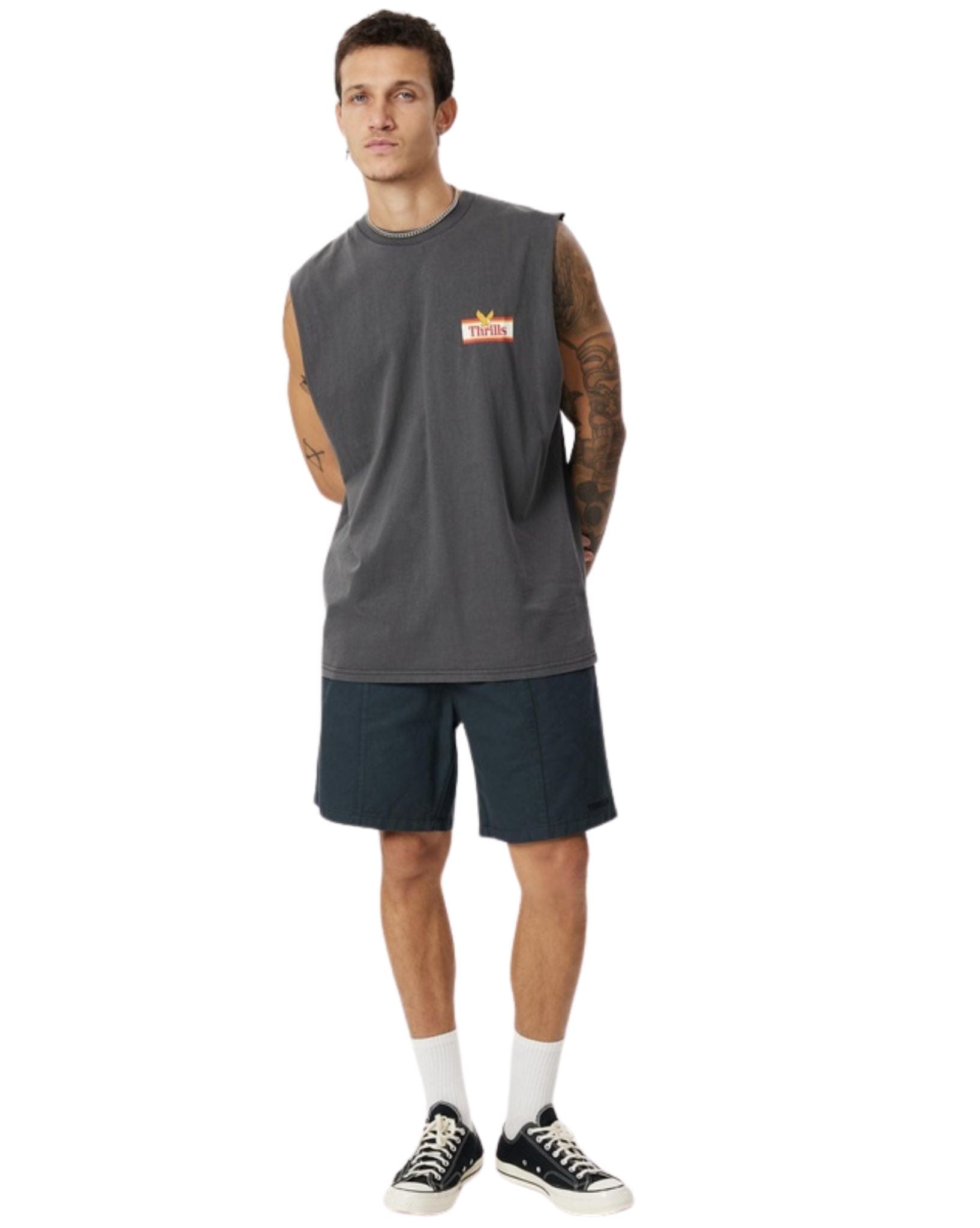 Thrills Mens Never Stop Merch Fit Muscle Tee