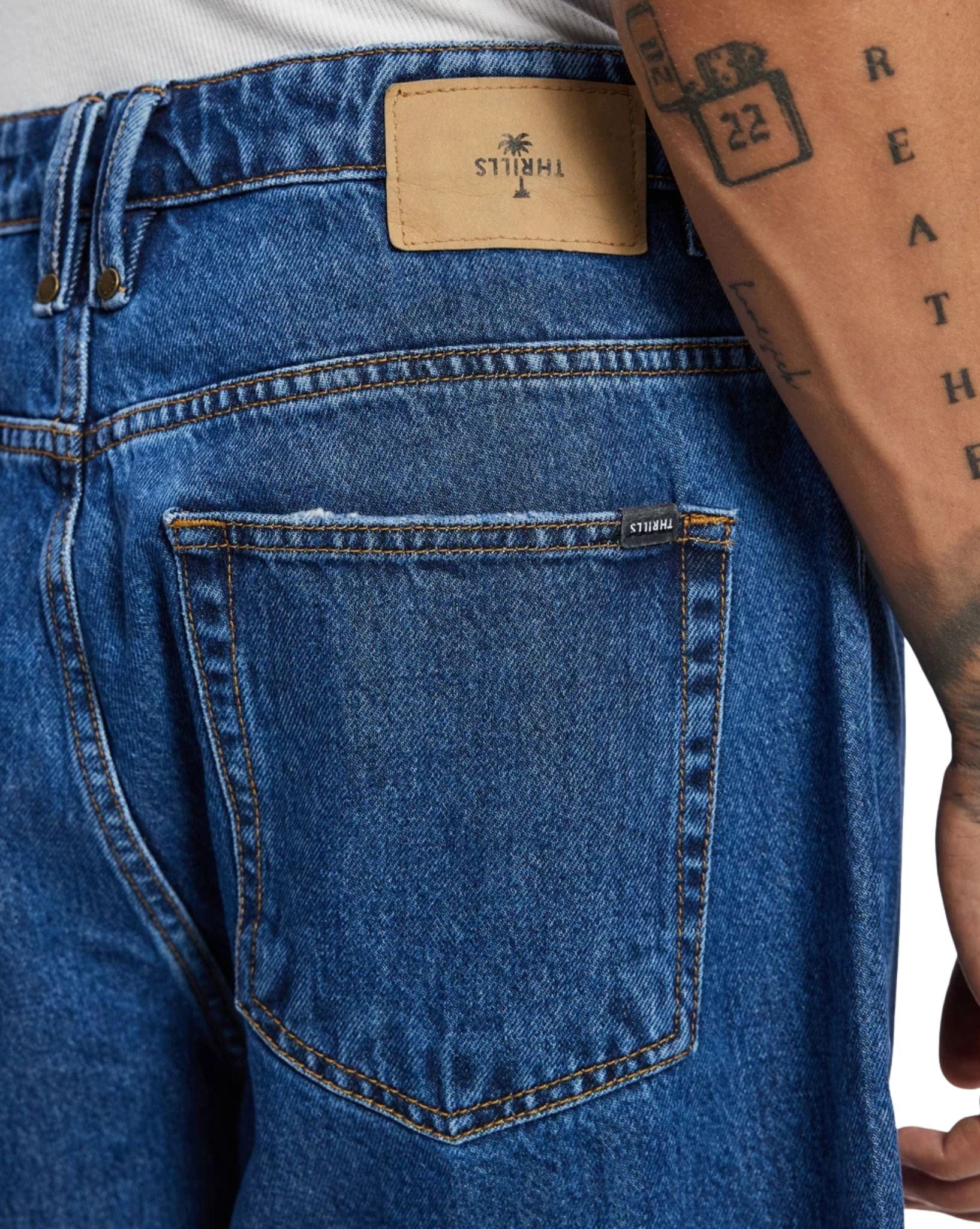Thrills Mid Slacker Relaxed Long Denim Short - Deep Vintage Blue