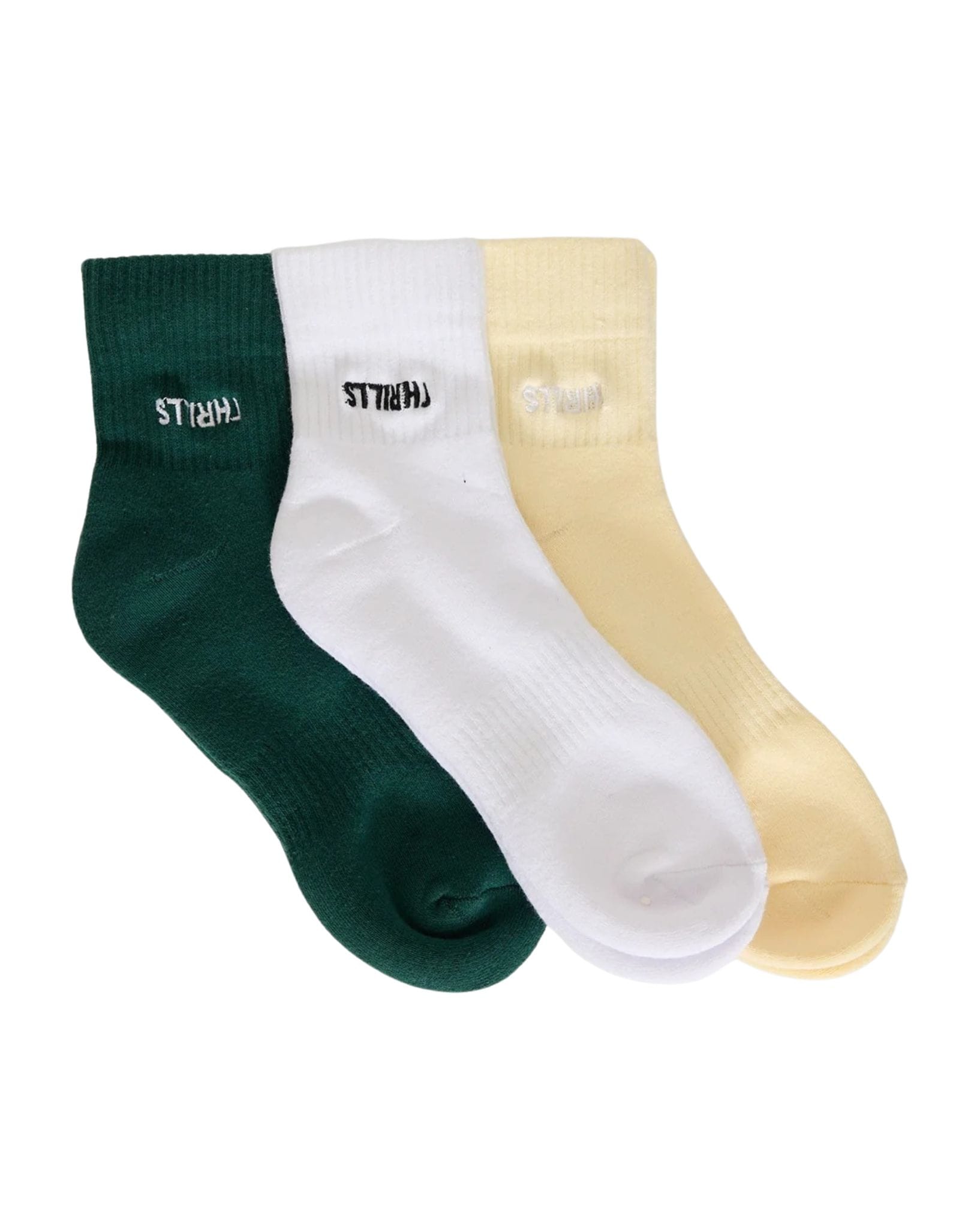 Thrills Minimal Thrills 3 Pack Sock - Varsity Green - White - Buttercream