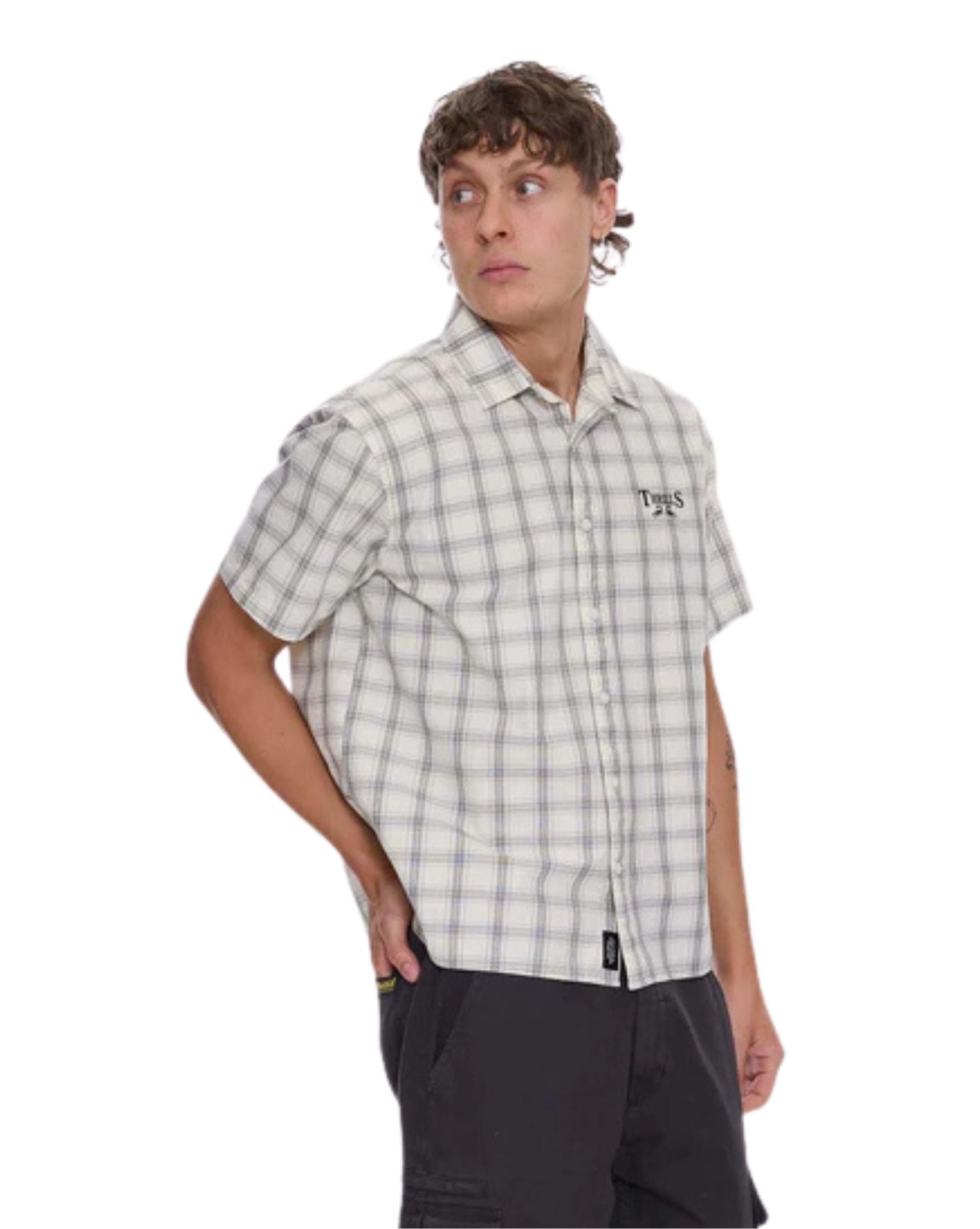 Thrills Touch The Sky Check Short Sleeve Cropped Shirt