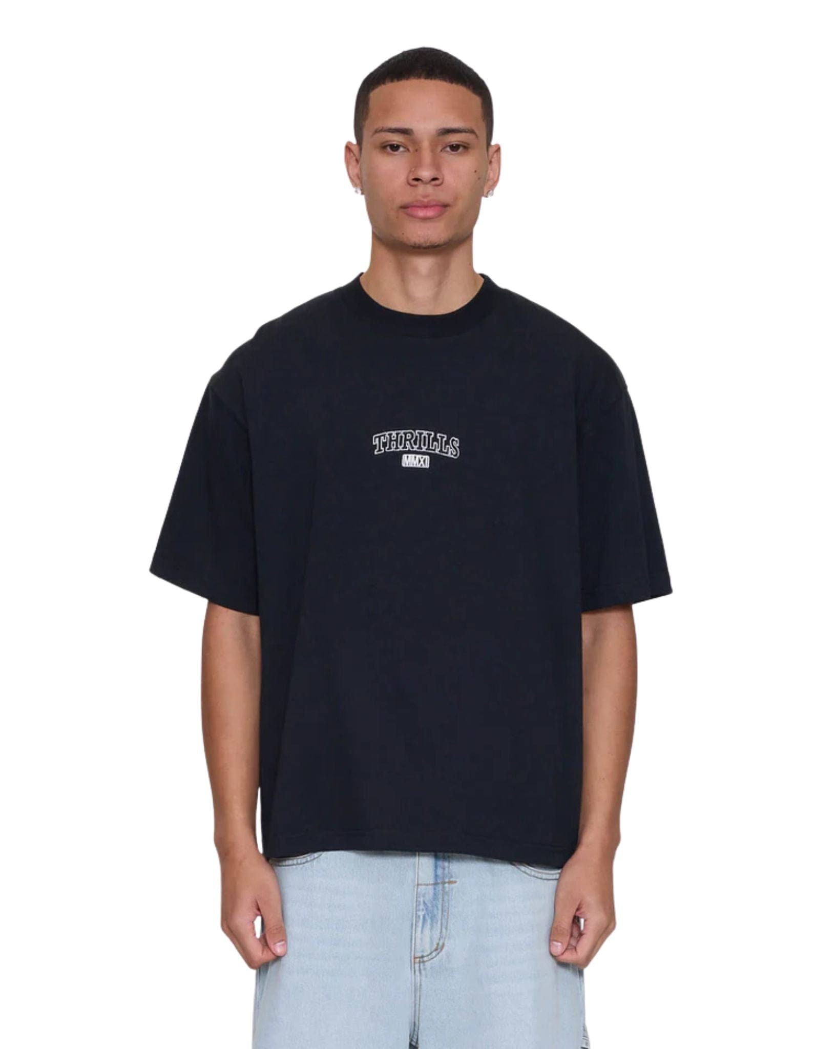 Thrills Victory Embro Box Fit Oversize Cropped Contrast Stitch Tee