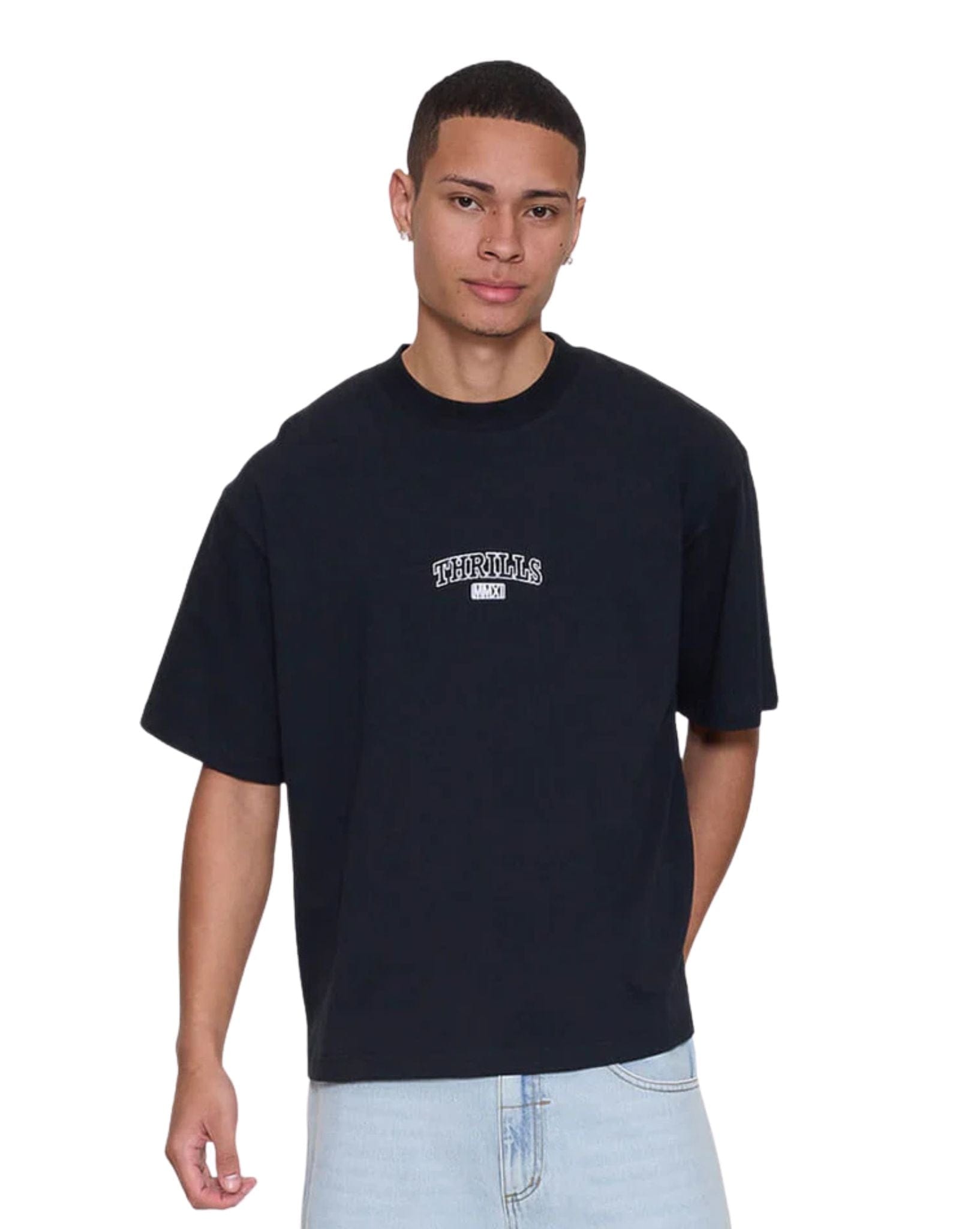 Thrills Victory Embro Box Fit Oversize Cropped Contrast Stitch Tee