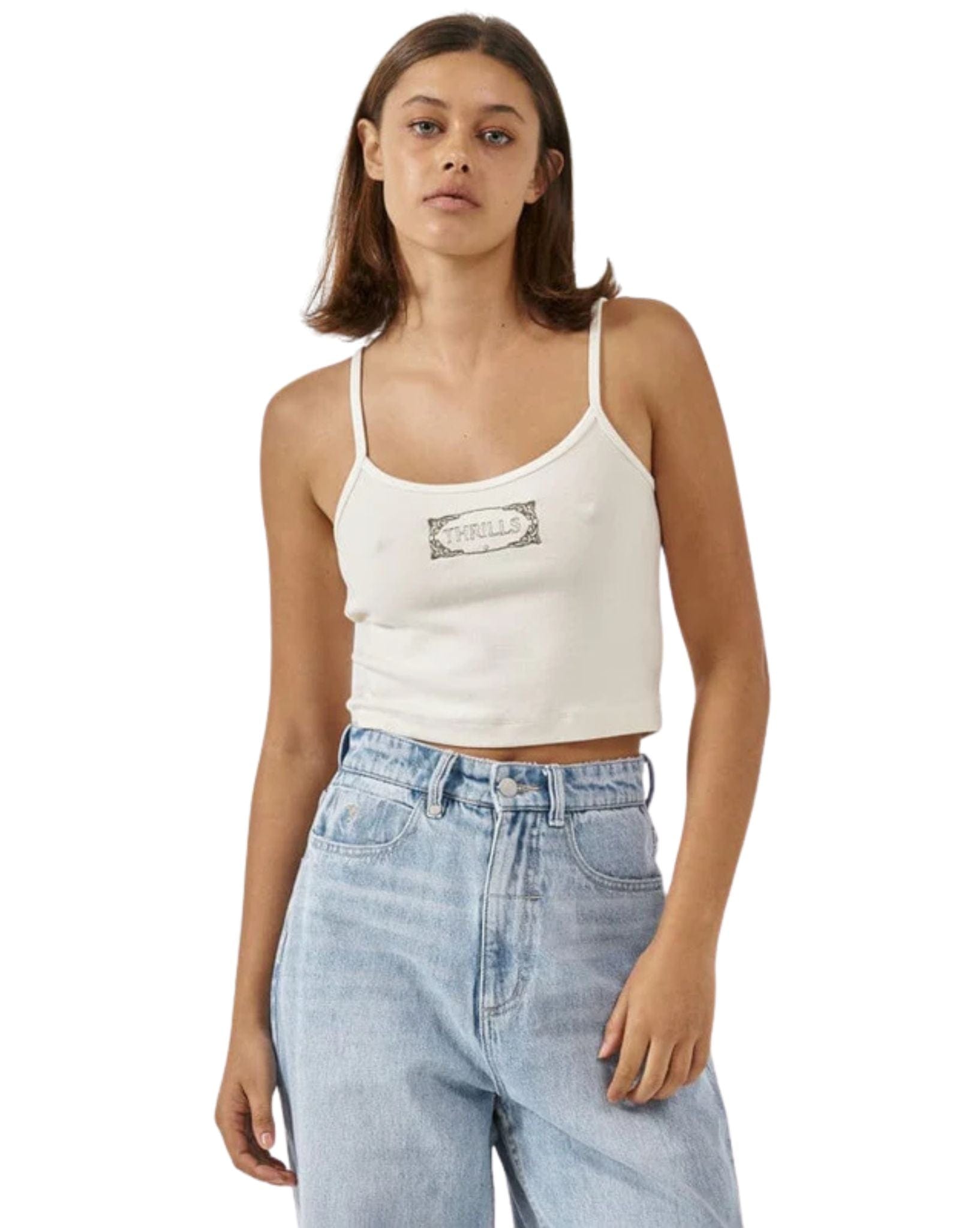 Thrills Womens Inlay Crop Bound Tank - Heritage White