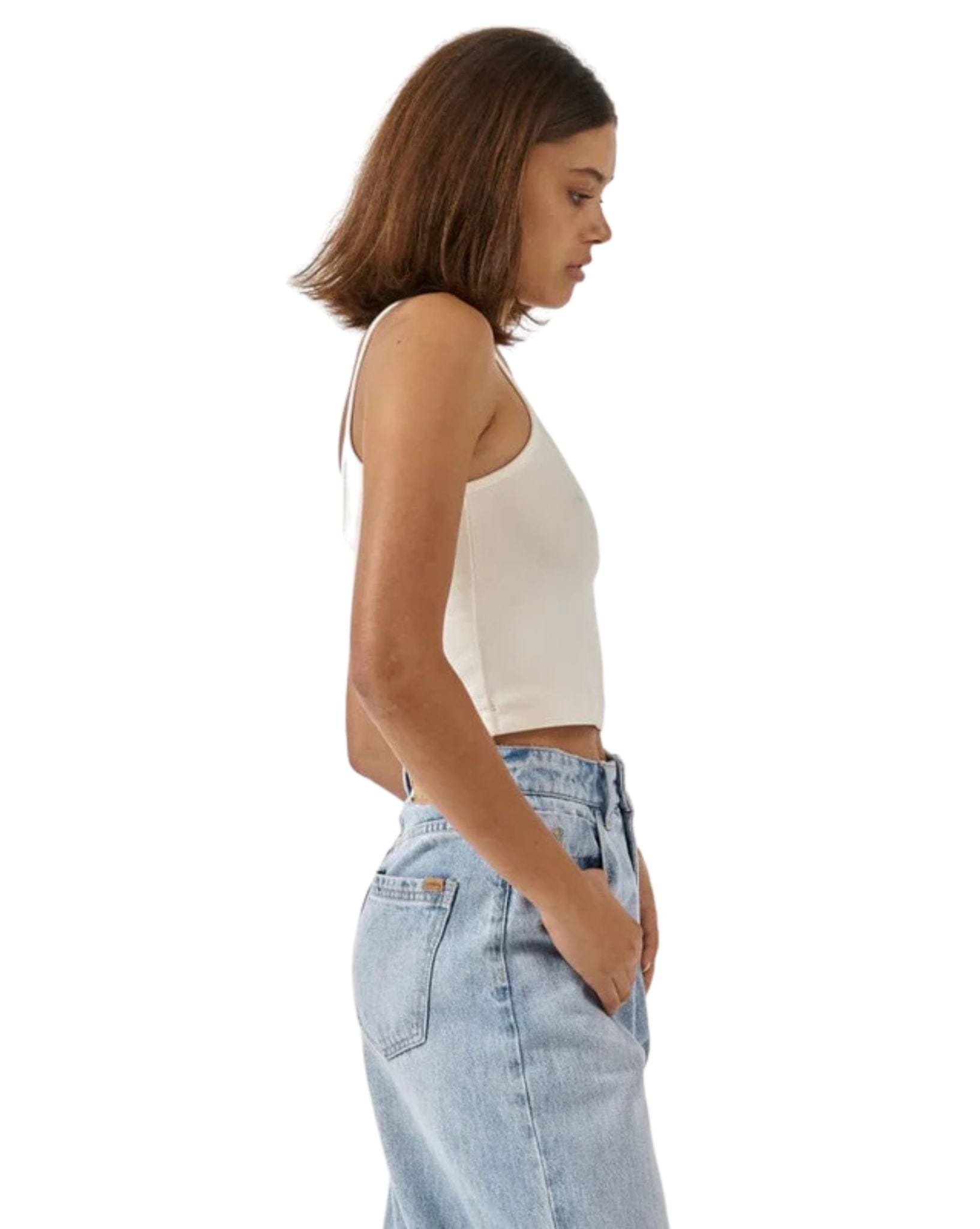 Thrills Womens Inlay Crop Bound Tank - Heritage White