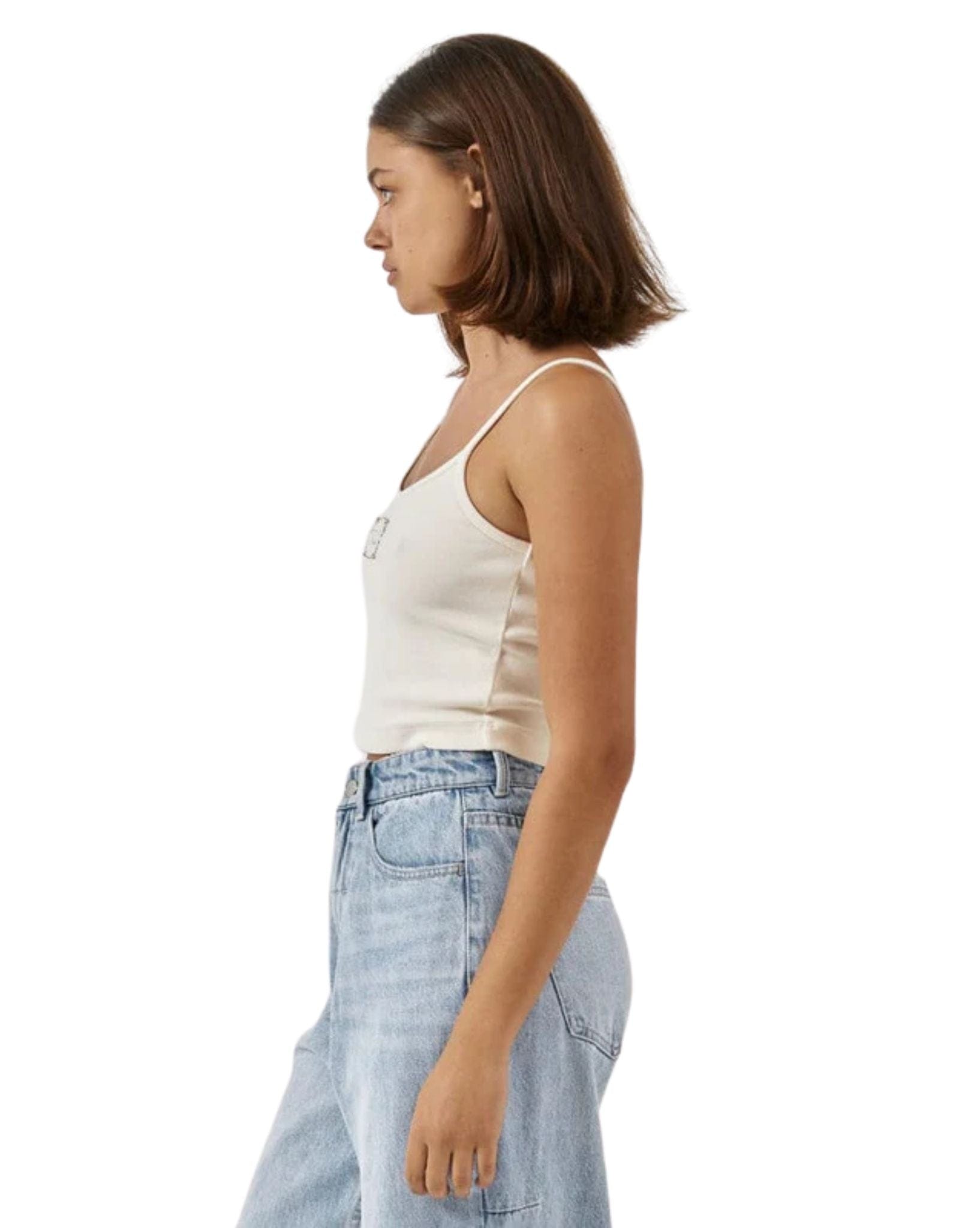 Thrills Womens Inlay Crop Bound Tank - Heritage White