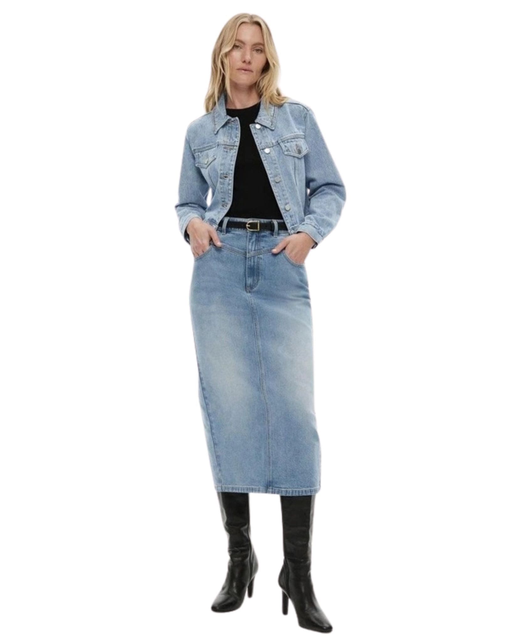 Witchery Yoke Front Longline Denim Skirt