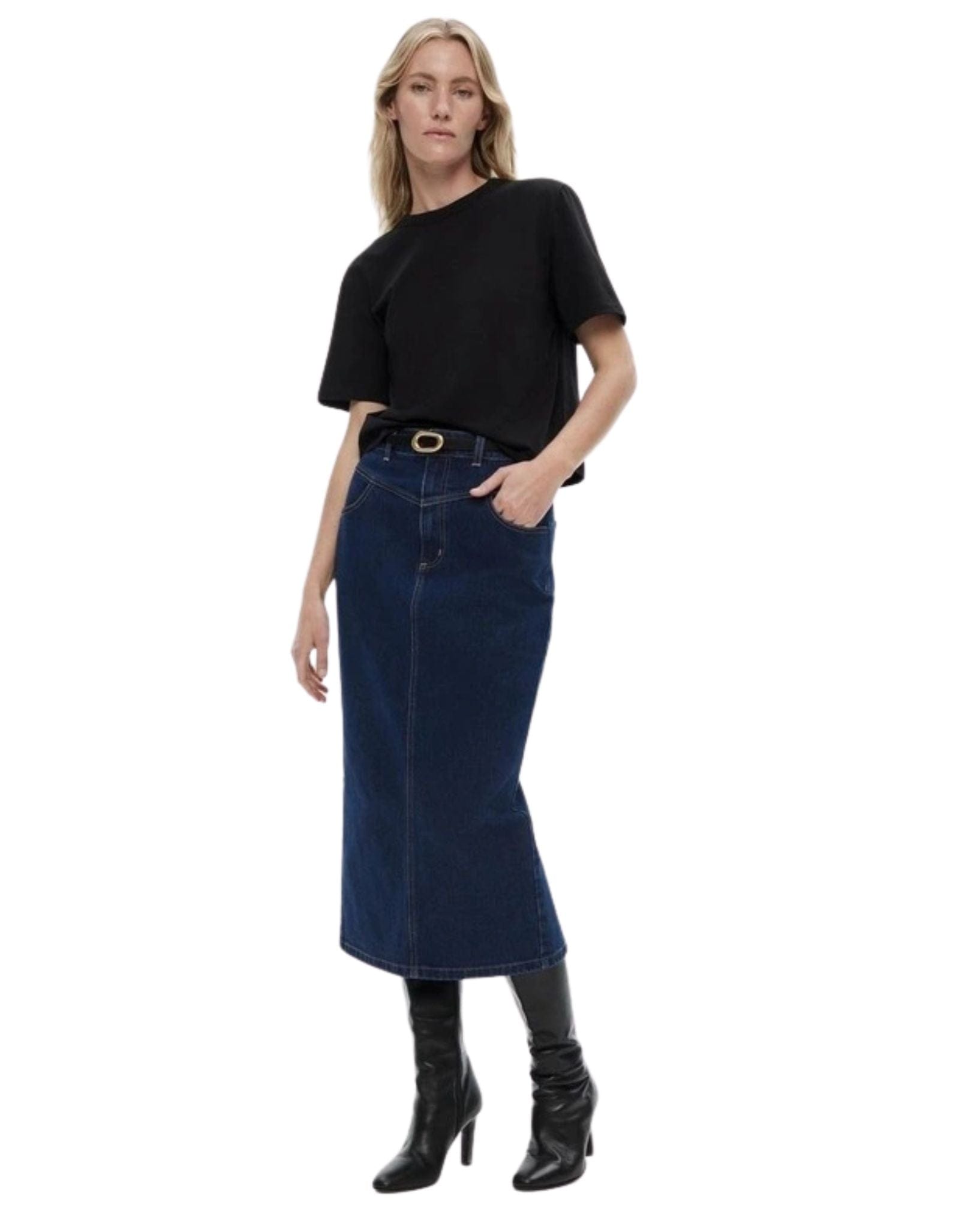 Witchery Yoke Front Longline Denim Skirt