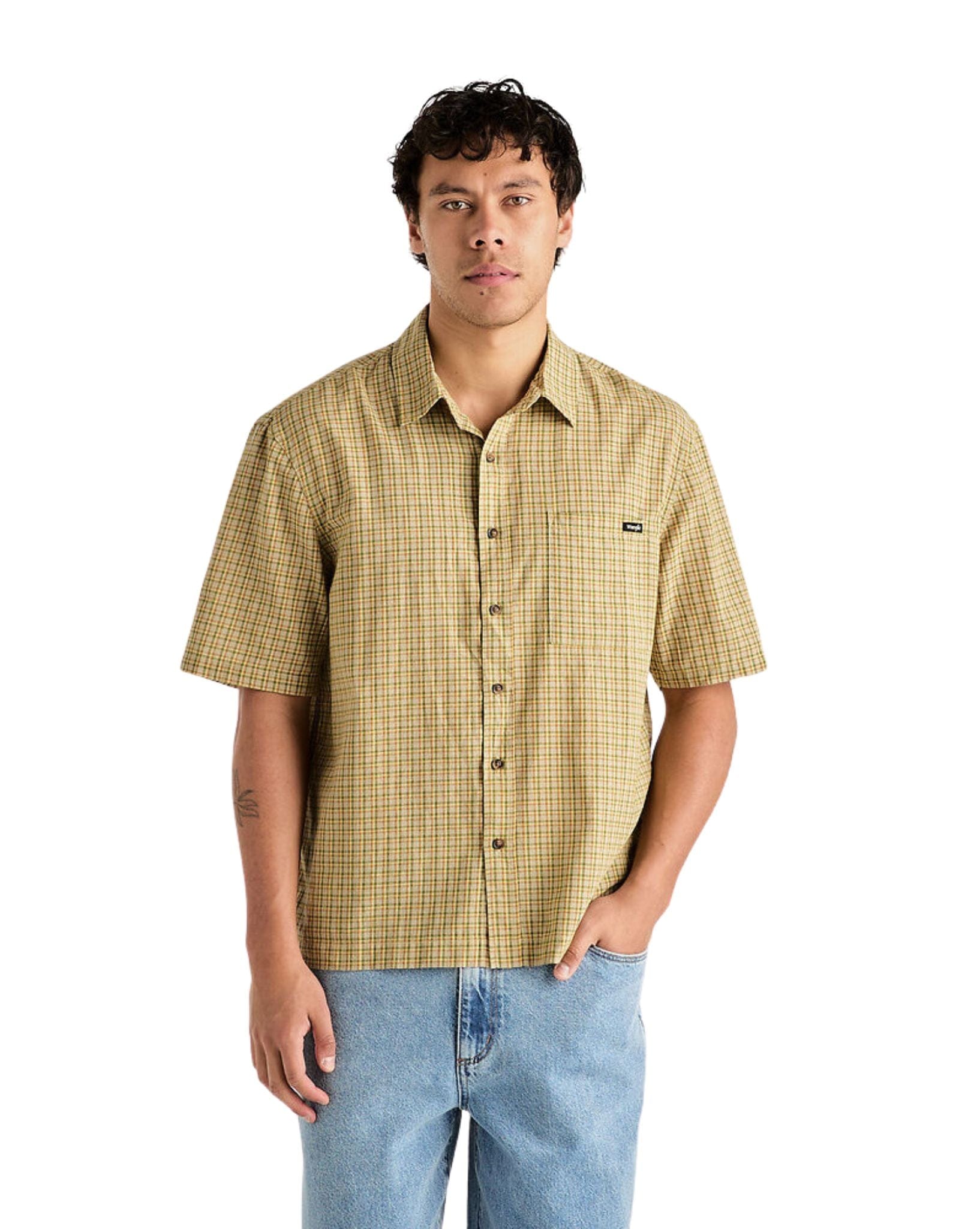 Wrangler Mens Boxcar Shirt - Tan Check
