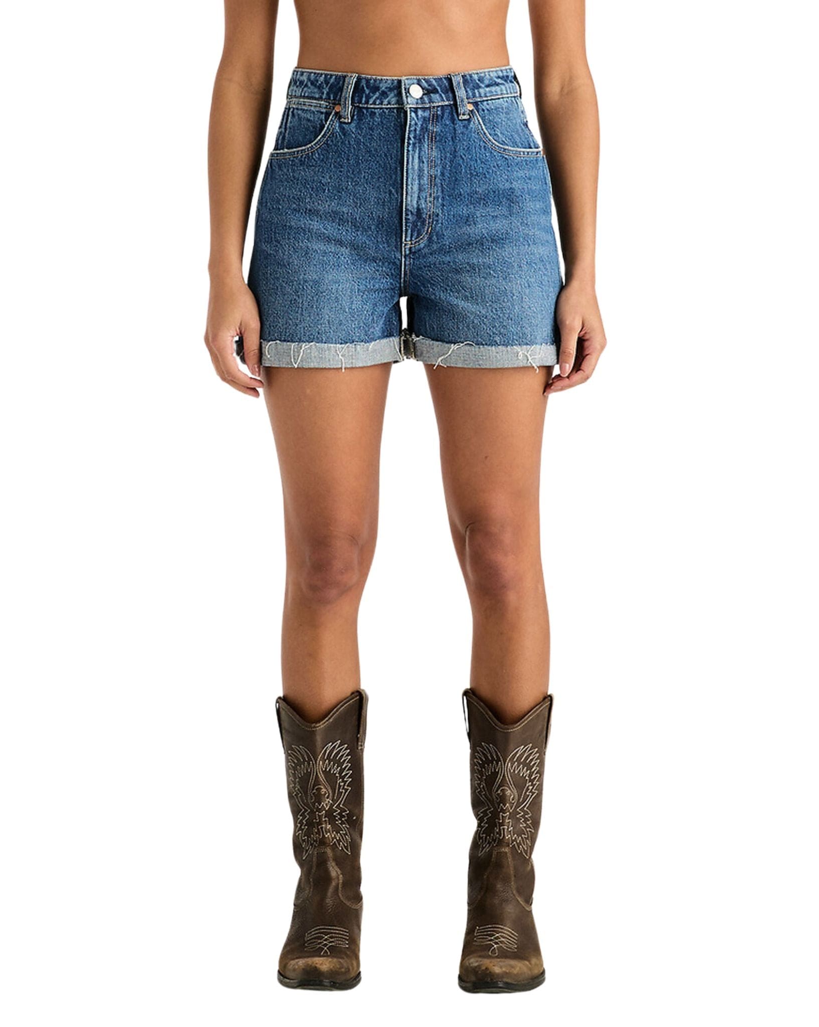 Wrangler Womens Hi Bells Short -  Blue Flip
