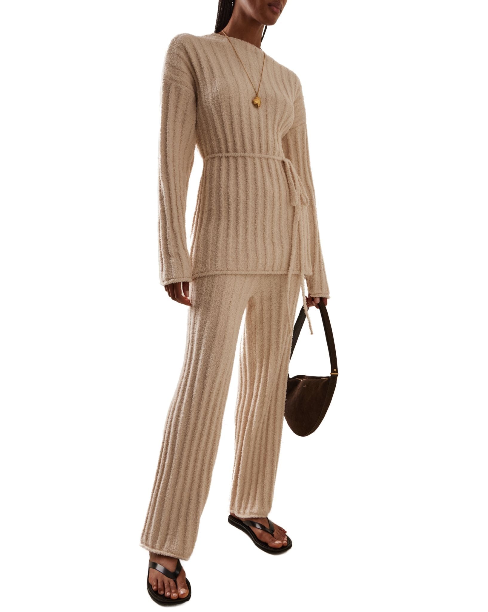 Zulu & Zephyr Coconut Textured Stripe Knit Tunic Jumper