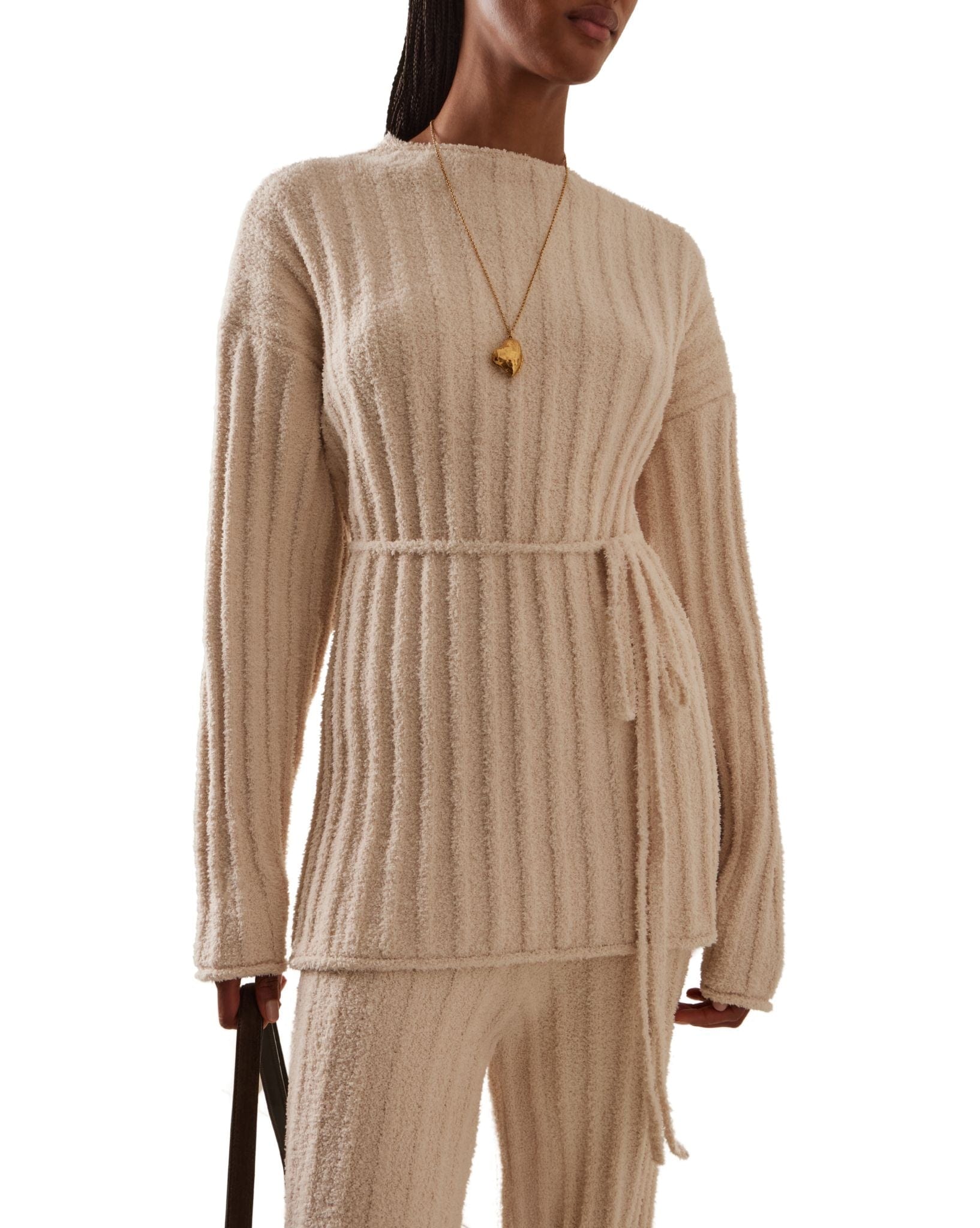 Zulu & Zephyr Coconut Textured Stripe Knit Tunic Jumper