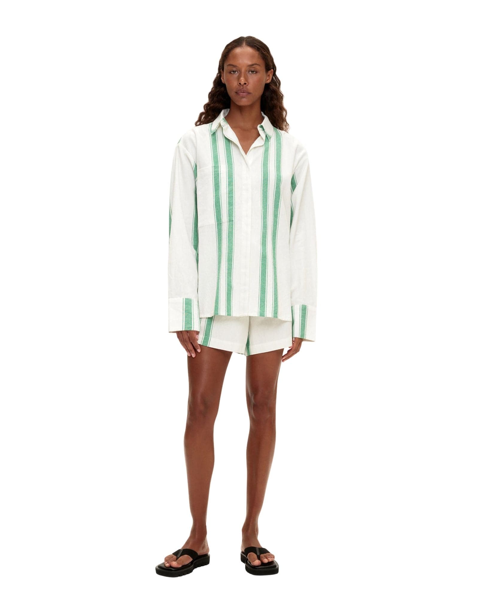 Zulu & Zephyr Cotton Linen Short- Green Stripe
