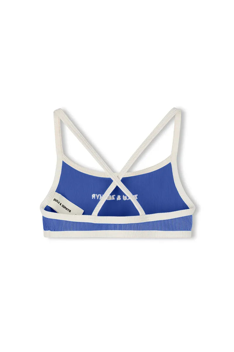 Zulu & Zephyr Girls Mini Stripe Logo Bikini Top - Sea Blue