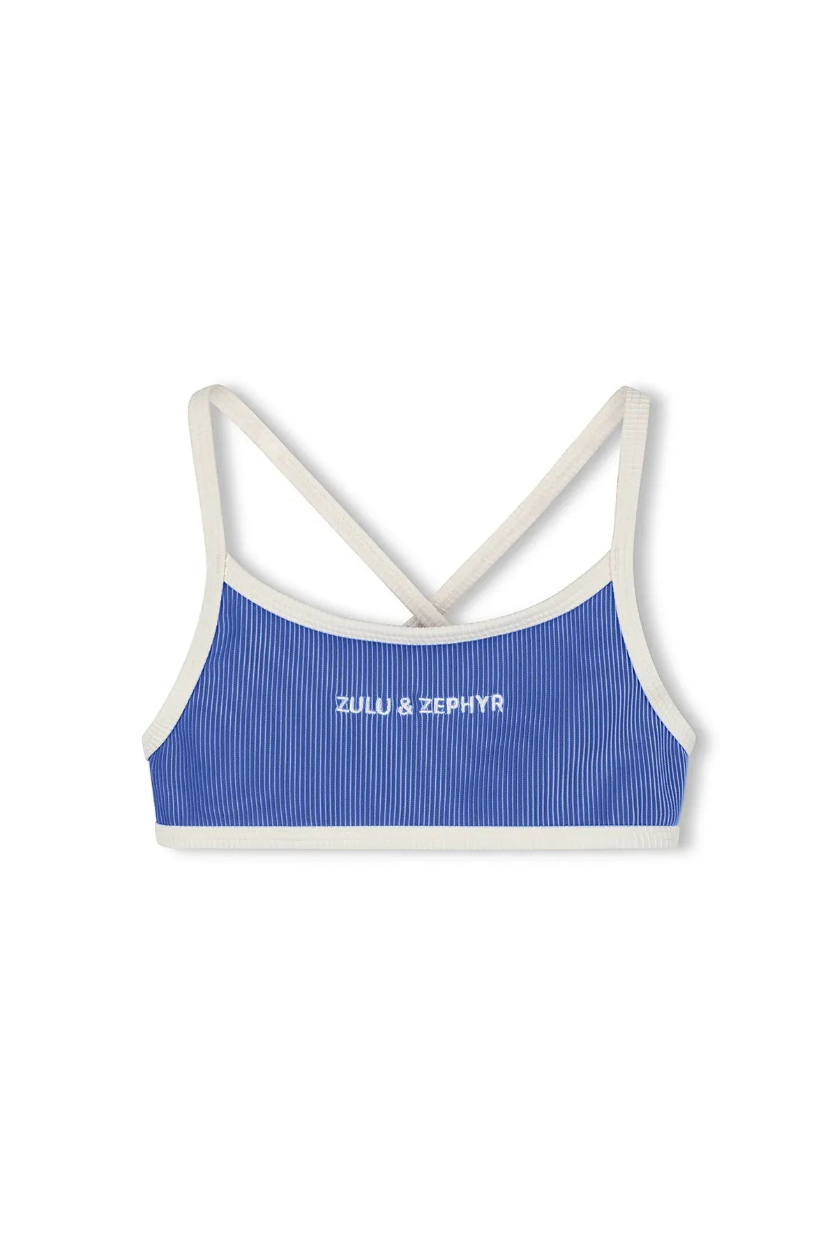 Zulu & Zephyr Girls Mini Stripe Logo Bikini Top - Sea Blue