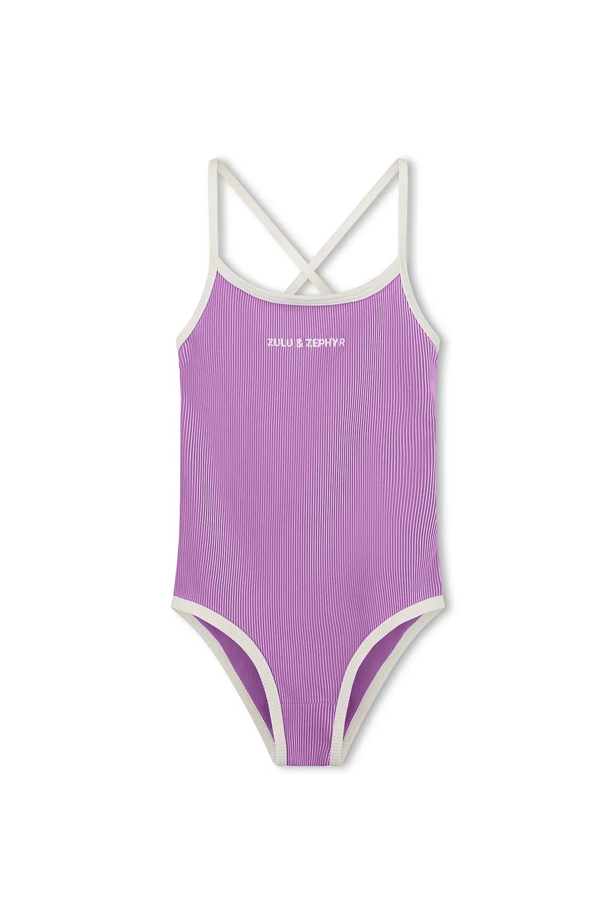 Zulu & Zephyr Girls Mini Stripe Logo One Piece - Lilac