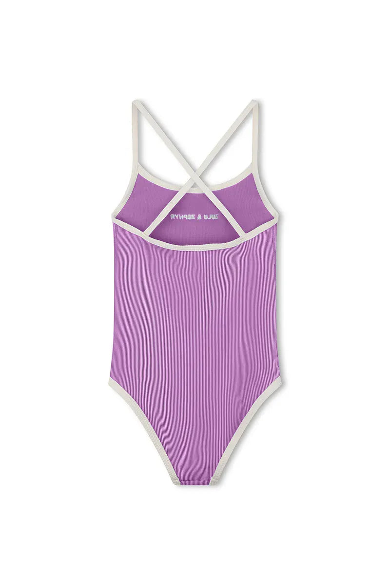 Zulu & Zephyr Girls Mini Stripe Logo One Piece - Lilac