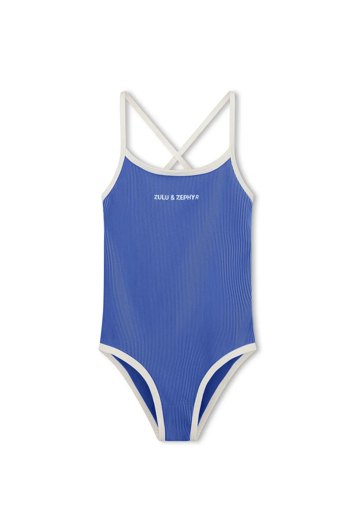 Zulu & Zephyr Girls Mini Stripe Logo One Piece - Sea Blue