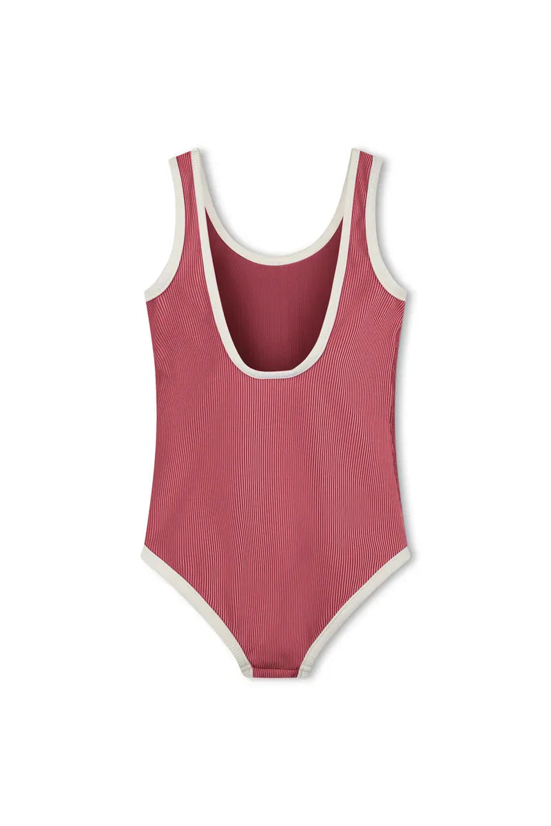 Zulu & Zephyr Girls Mini Stripe Scoop One Piece - Clay Red