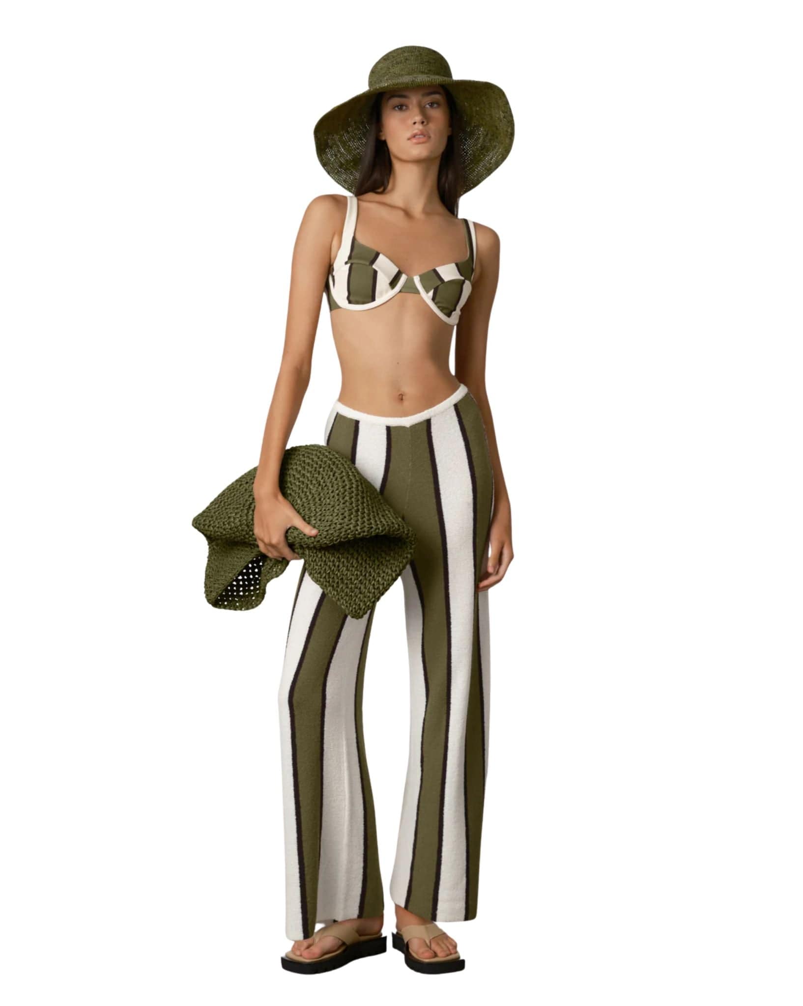 Zulu & Zephyr Olive Stripe Textured Knit Pant
