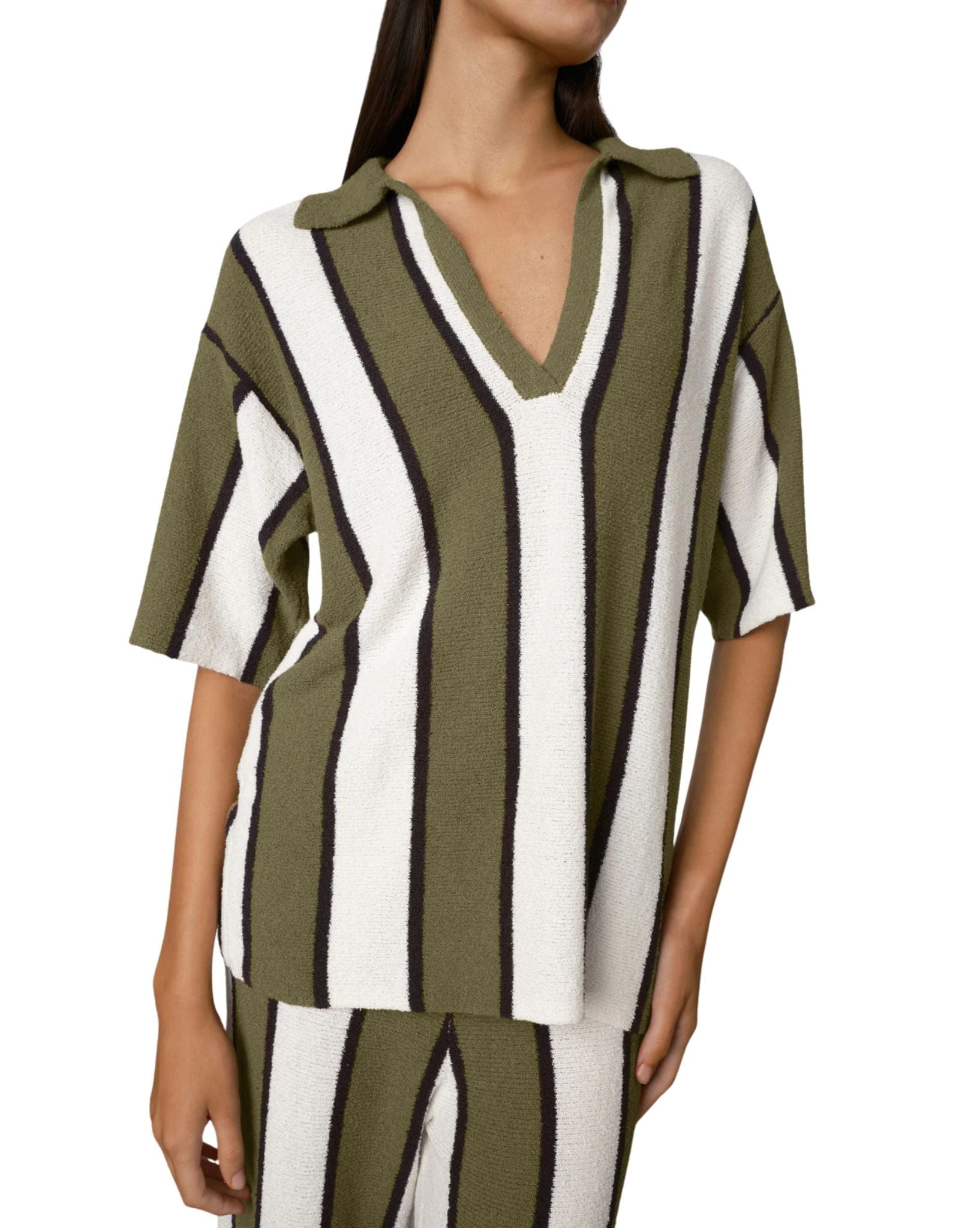 Zulu & Zephyr Olive Stripe Textured Knit Shirt