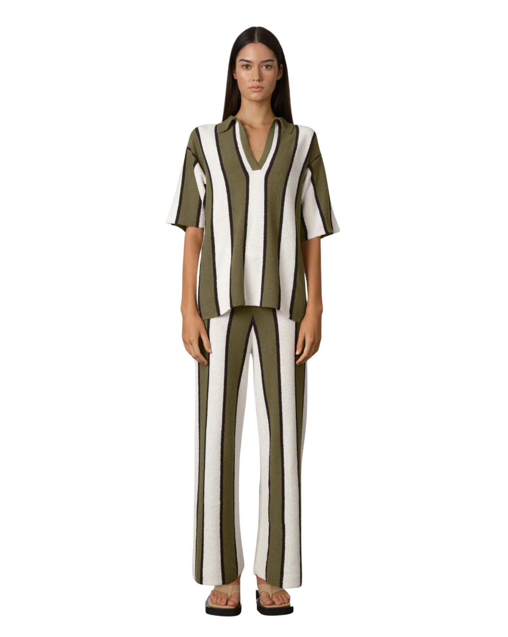 Zulu & Zephyr Olive Stripe Textured Knit Shirt