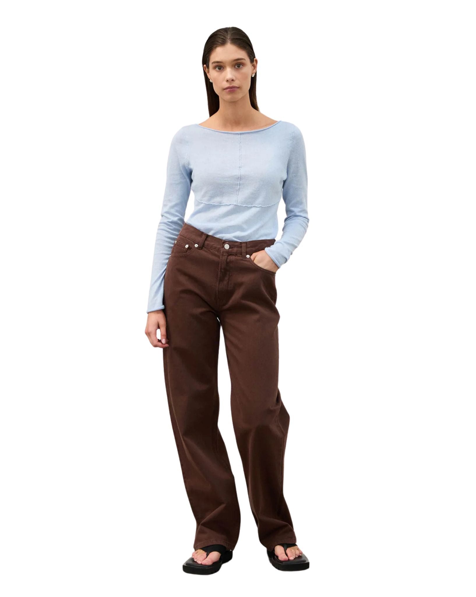 Zulu & Zephyr Panelled Long Sleeve Knit Top - Powder Blue
