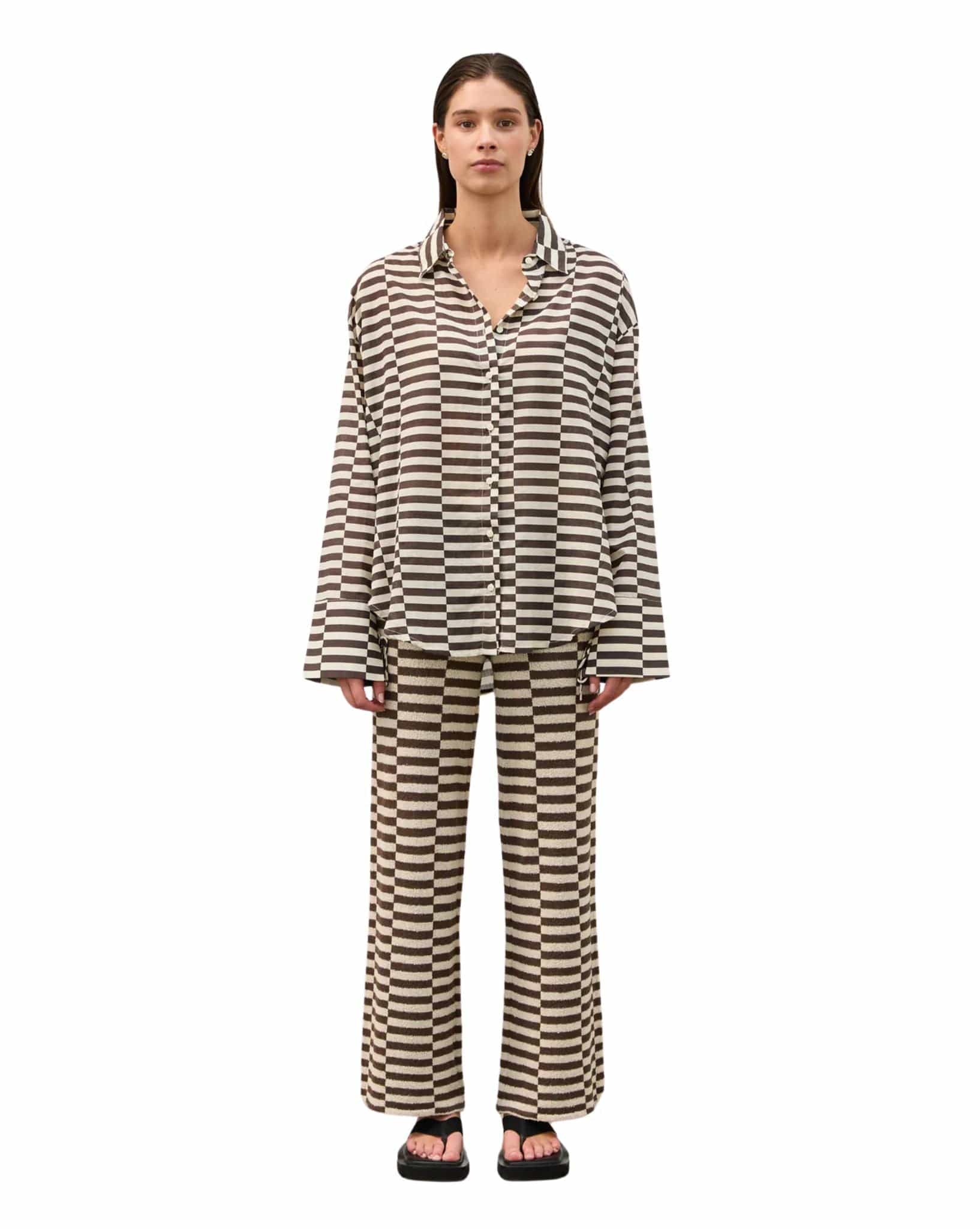 Zulu & Zephyr Womens Cocoa Grid Cotton Shirt