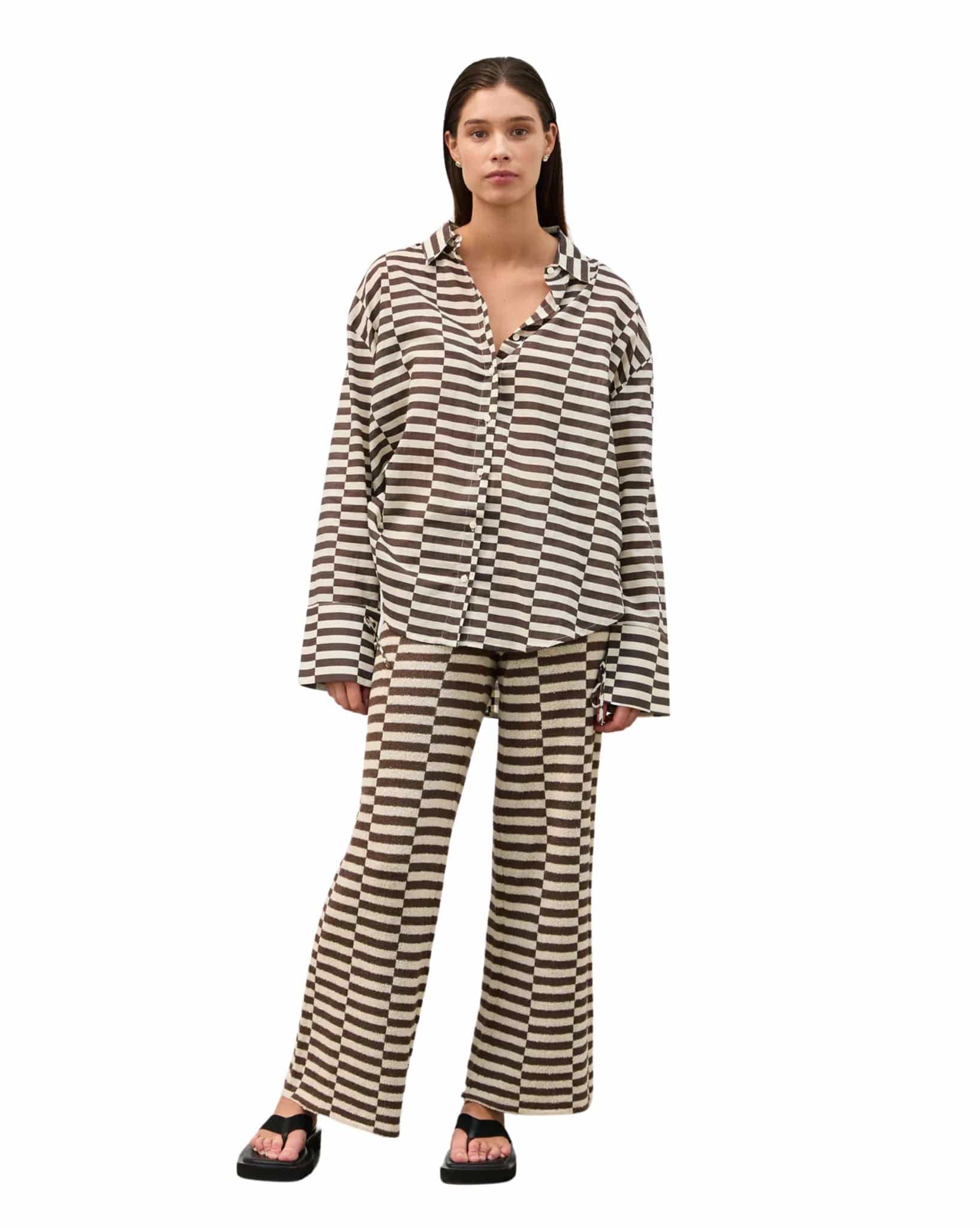Zulu & Zephyr Womens Cocoa Grid Cotton Shirt