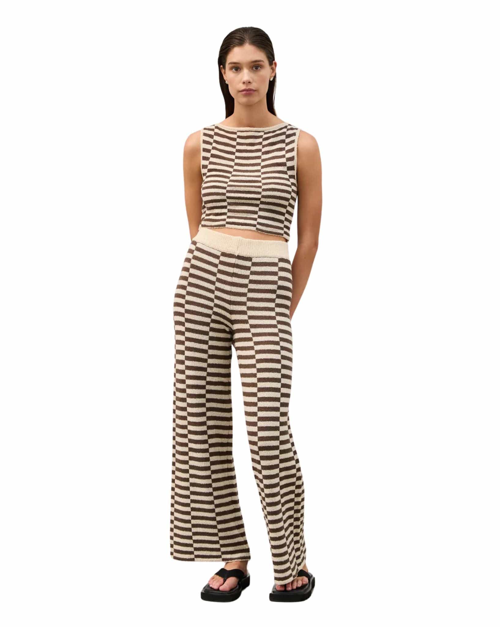 Zulu & Zephyr Womens Cocoa Grid Textured Knit Pant
